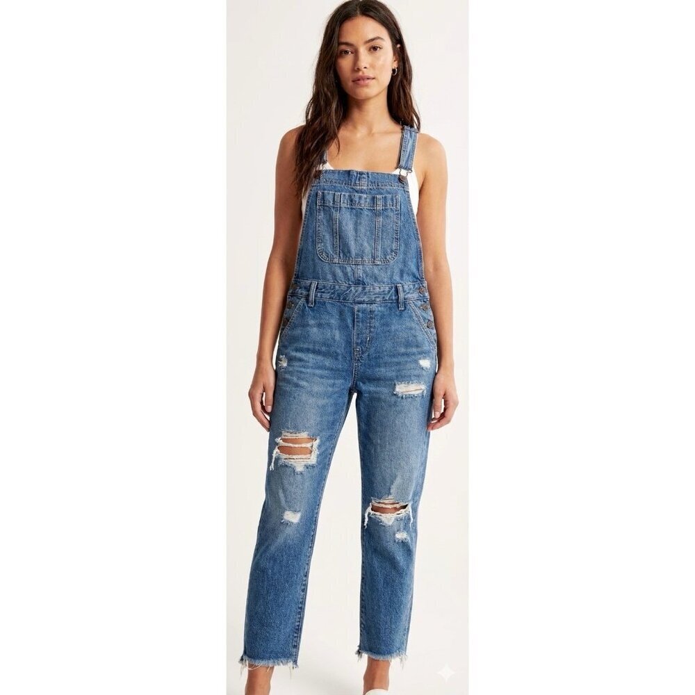 Abercrombie & Fitch Bib Overalls Size XS Denim Stretch Distressed Holes Cropped